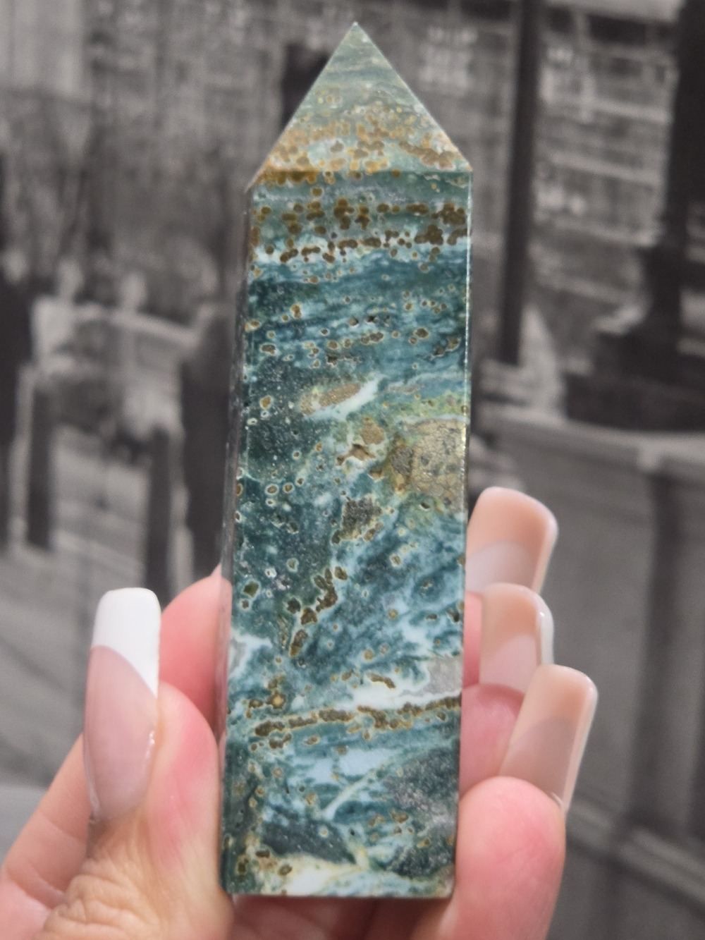 Green Ocean Jasper Point Decorative Home Art Crystal